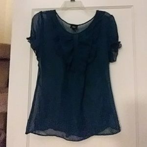 Sheer teal top w/ruffles